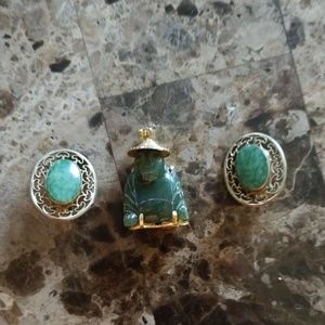 180 yr old Jade and 24k earrings and buddha charm